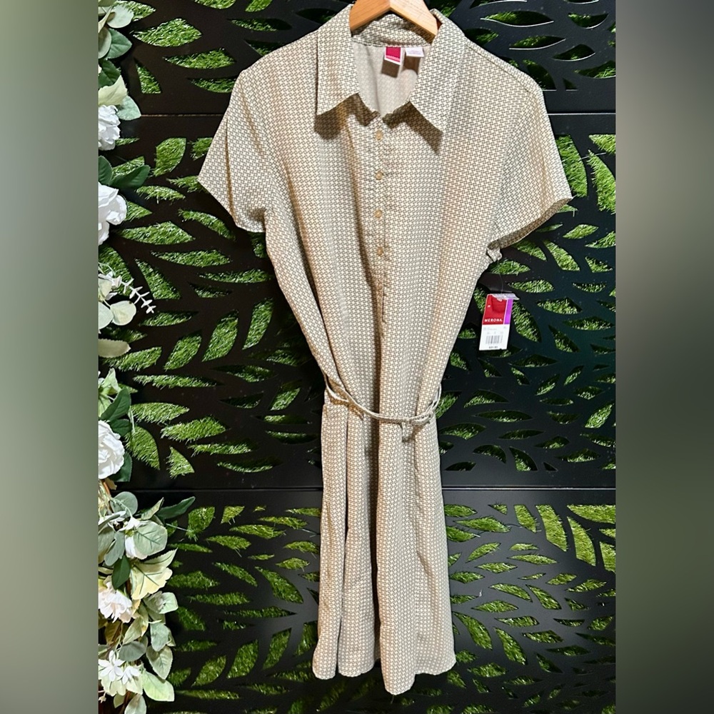 NWT Merona Tan Partial Buttoned Front Midi Dress, Women's XL